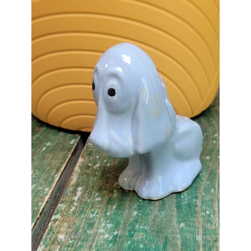 Vintage Ceramic Hound Dog Planter Small Blue Succulent Pot Sad Eyes Basset Hound - Picture 3 of 5